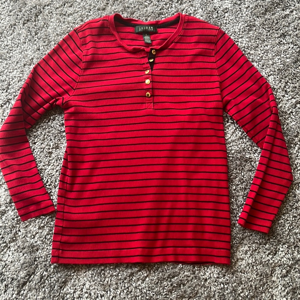 Lauren - Ralph Lauren Women’s Black & Red Top - Long Sleeve 1X